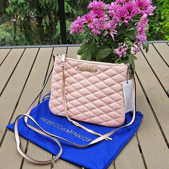REBECCA MINKOFF - 100% leather quilted crossbody Love Kerry bag (quartz pink)) - Picture 8 of 11
